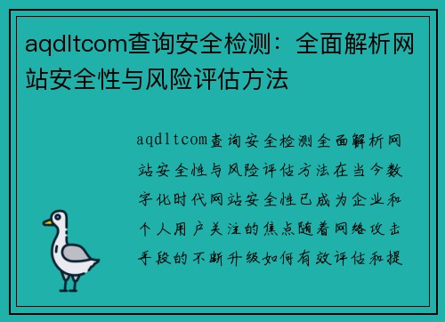 aqdltcom查询安全检测:全面解析网站安全性与风险评估方法